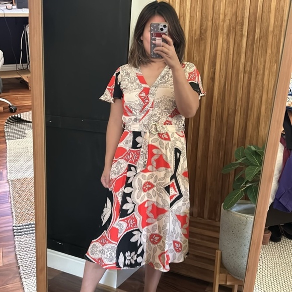 River Island‎ Floral Wrap Midi Patterned Dress. Size M